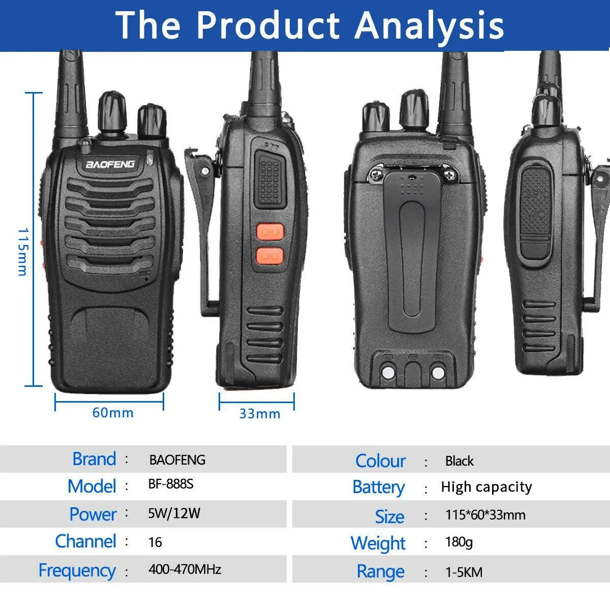 2023 Original 5/12W 2/4PCS Baofeng BF-888S Walkie Talkie UHF 400-470MHz BF 888S Cheap Two Way ham Radios Transceiver USB Plug