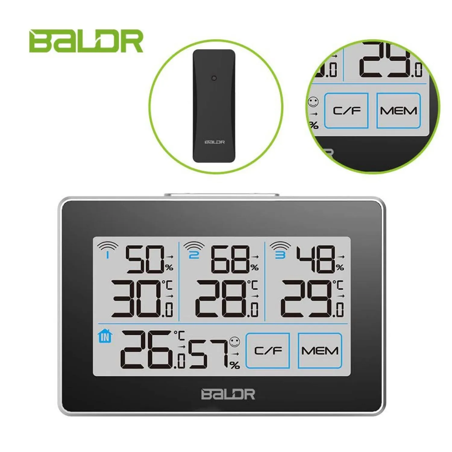 BALDR Indoor/Outdoor Wireless Weather Station With 3 Sensors