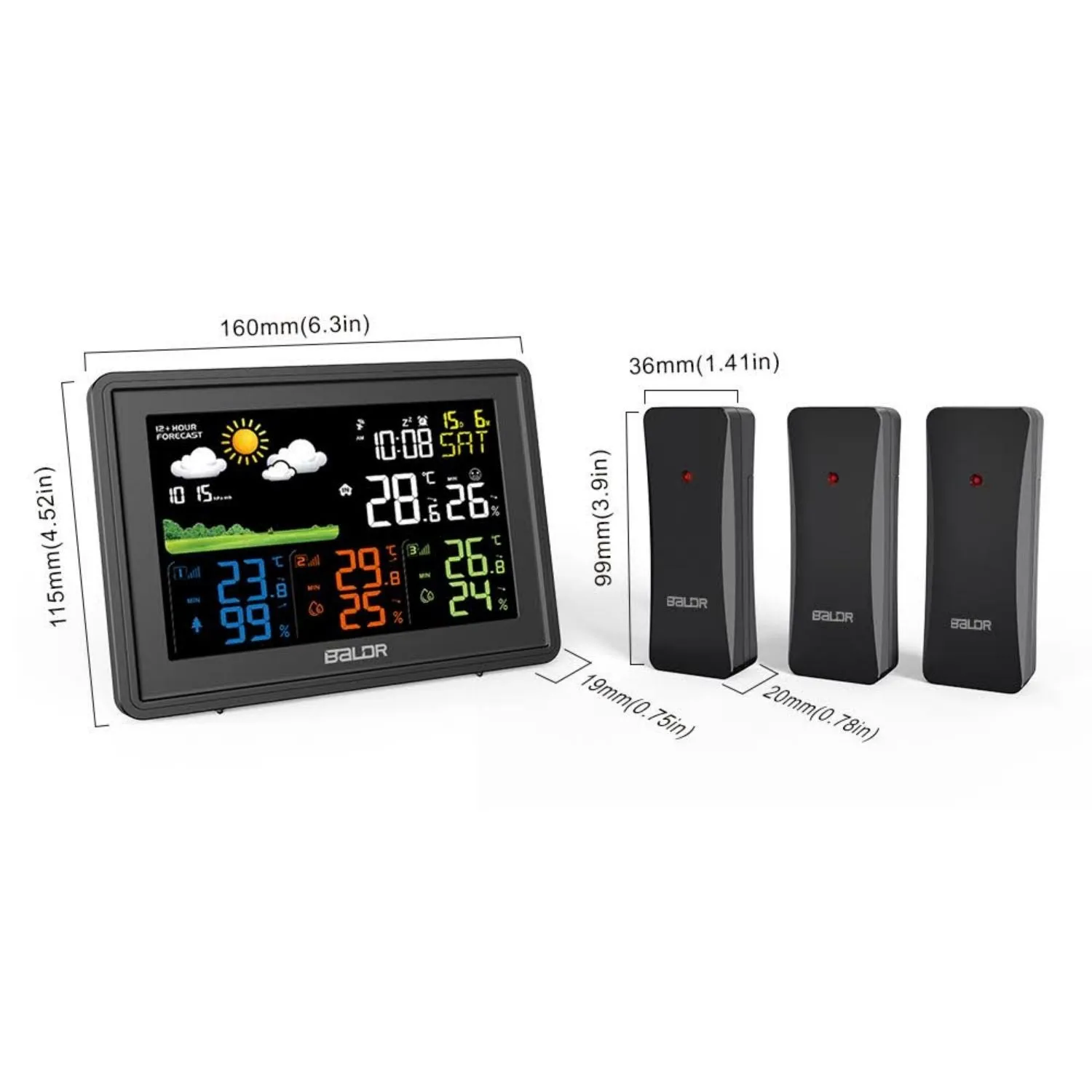 BALDR LCD Weather Station With 3 Outdoor Sensors