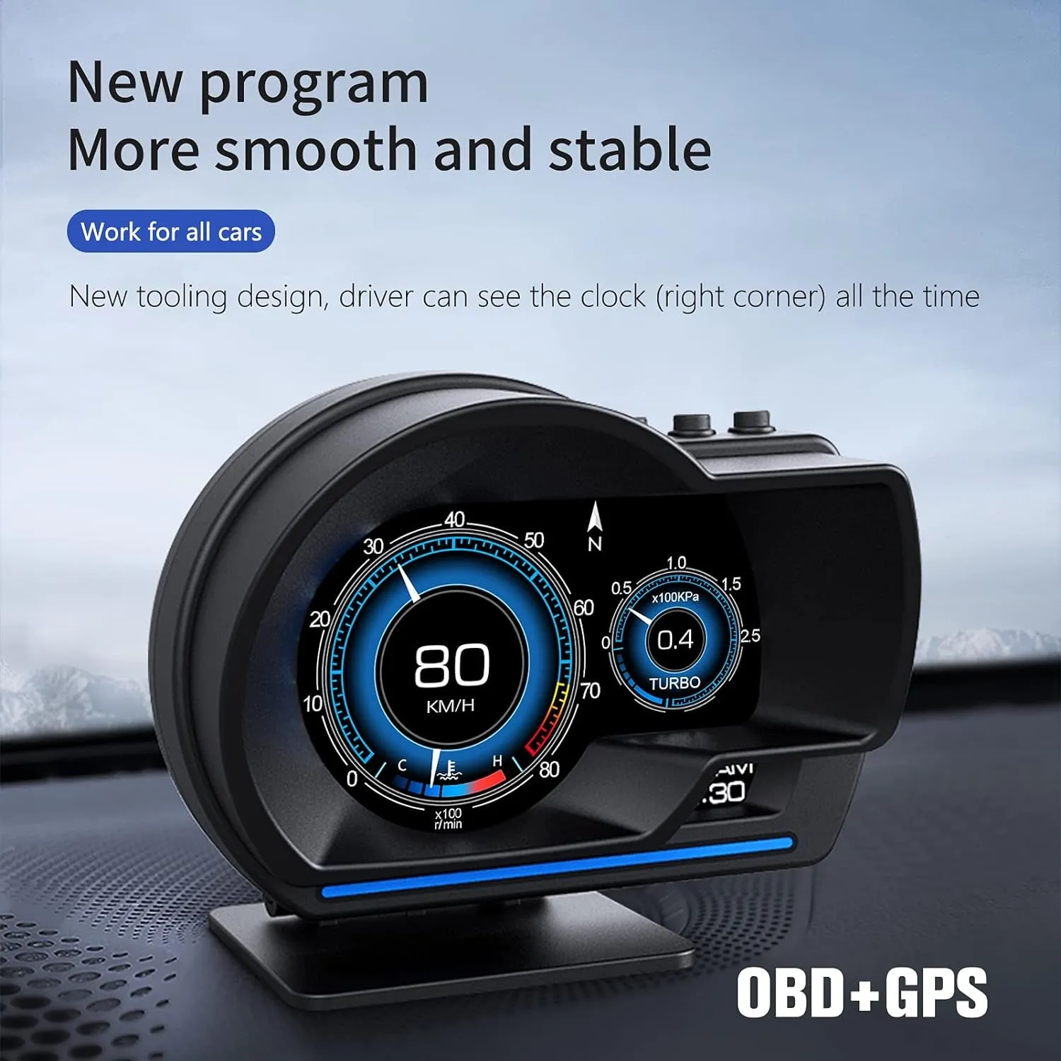 Car HUD Head up Display P6, OBD GPS Smart Gauge, Works Great for Most Cars (Black)