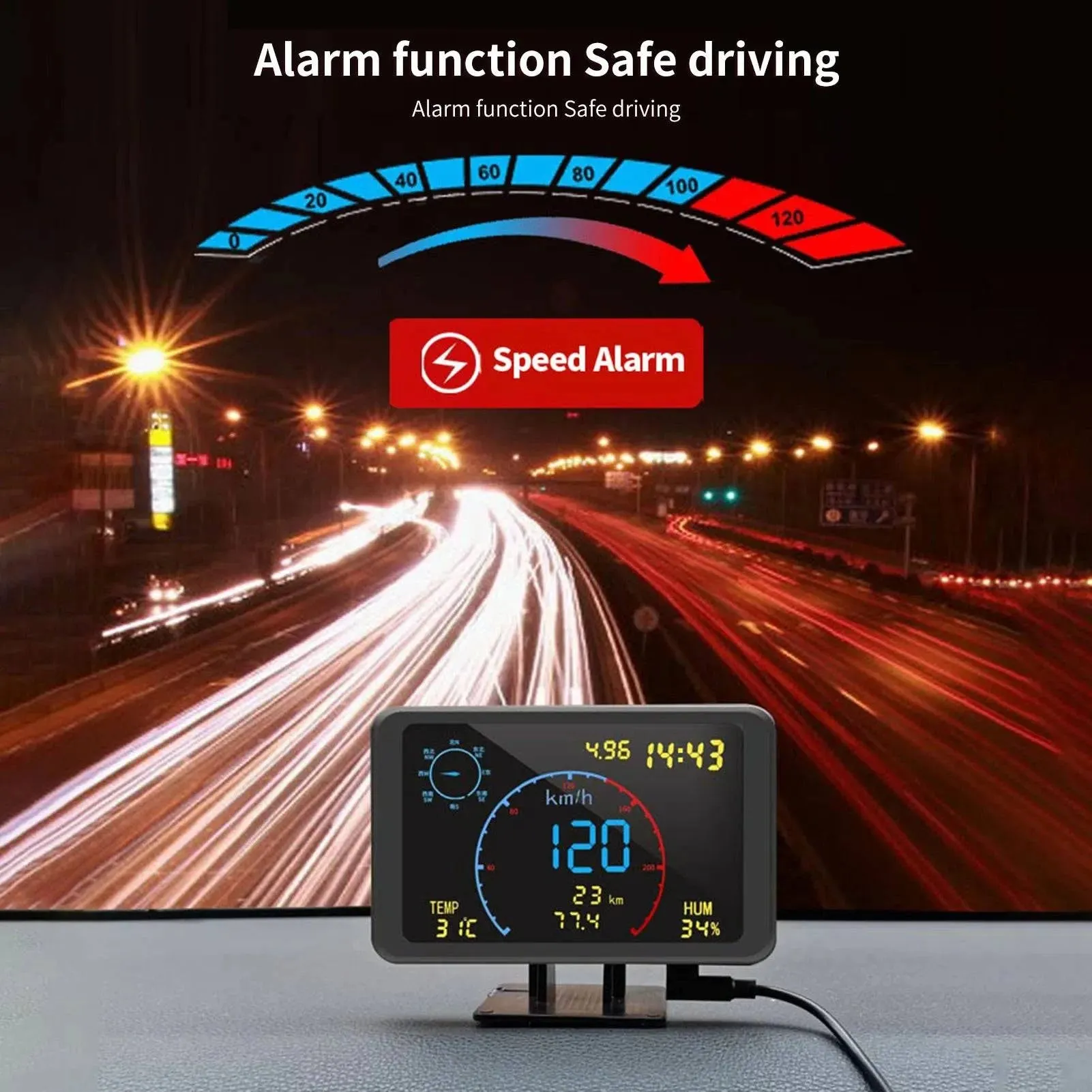 Digital GPS Speedometer Odometer  4.7 inch LCD Display HUD Display with Over Speeding Alarm  for All 5-24V Vehicle