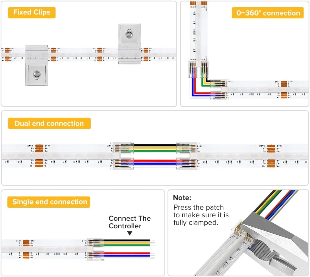 FCOB COB RGBCCT 840LEDs/M LED Light Strip Flexible High Density Tunable 3000K-6000K DC24V 12mm Width 16W