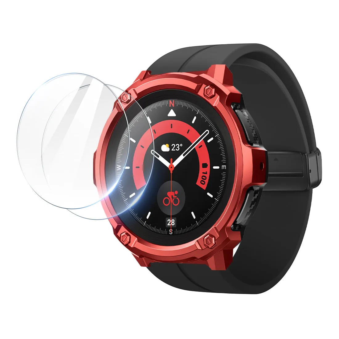 Galaxy Watch5 Pro 45mm Unicorn Beetle Rugged Case with Glass Screen Protectors-Metallic Red