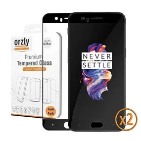 OnePlus 5 Screen Protector, Orzly Pro-Fit TWIN PACK Tempered Glass Screen Protector for OnePlus 5 [Full Screen Coverage] – BLACK Frame