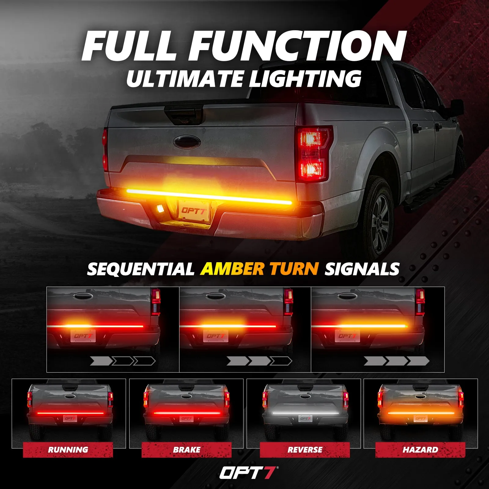 Redline Triple  Row LED Tailgate Light Bar with Reverse Light, Brake Light & Sequential Turn Signals