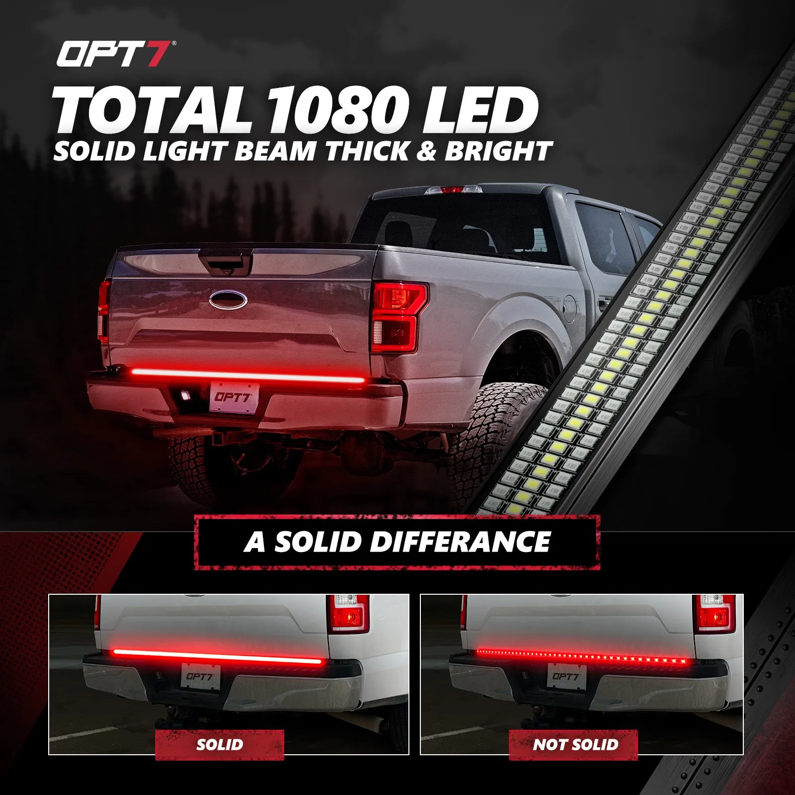 Redline Triple  Row LED Tailgate Light Bar with Reverse Light, Brake Light & Sequential Turn Signals