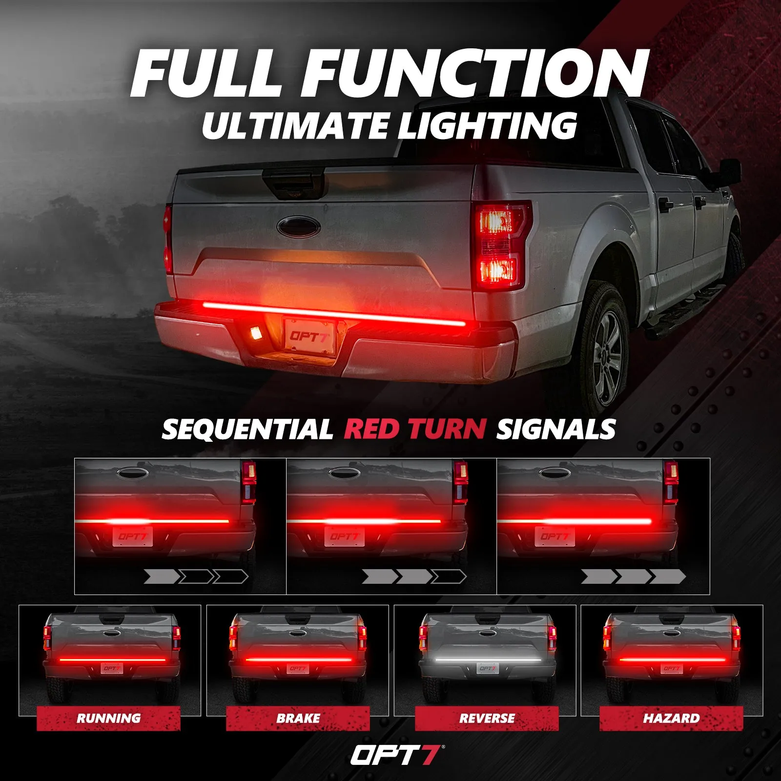 Redline Triple  Row LED Tailgate Light Bar with Reverse Light, Brake Light & Sequential Turn Signals