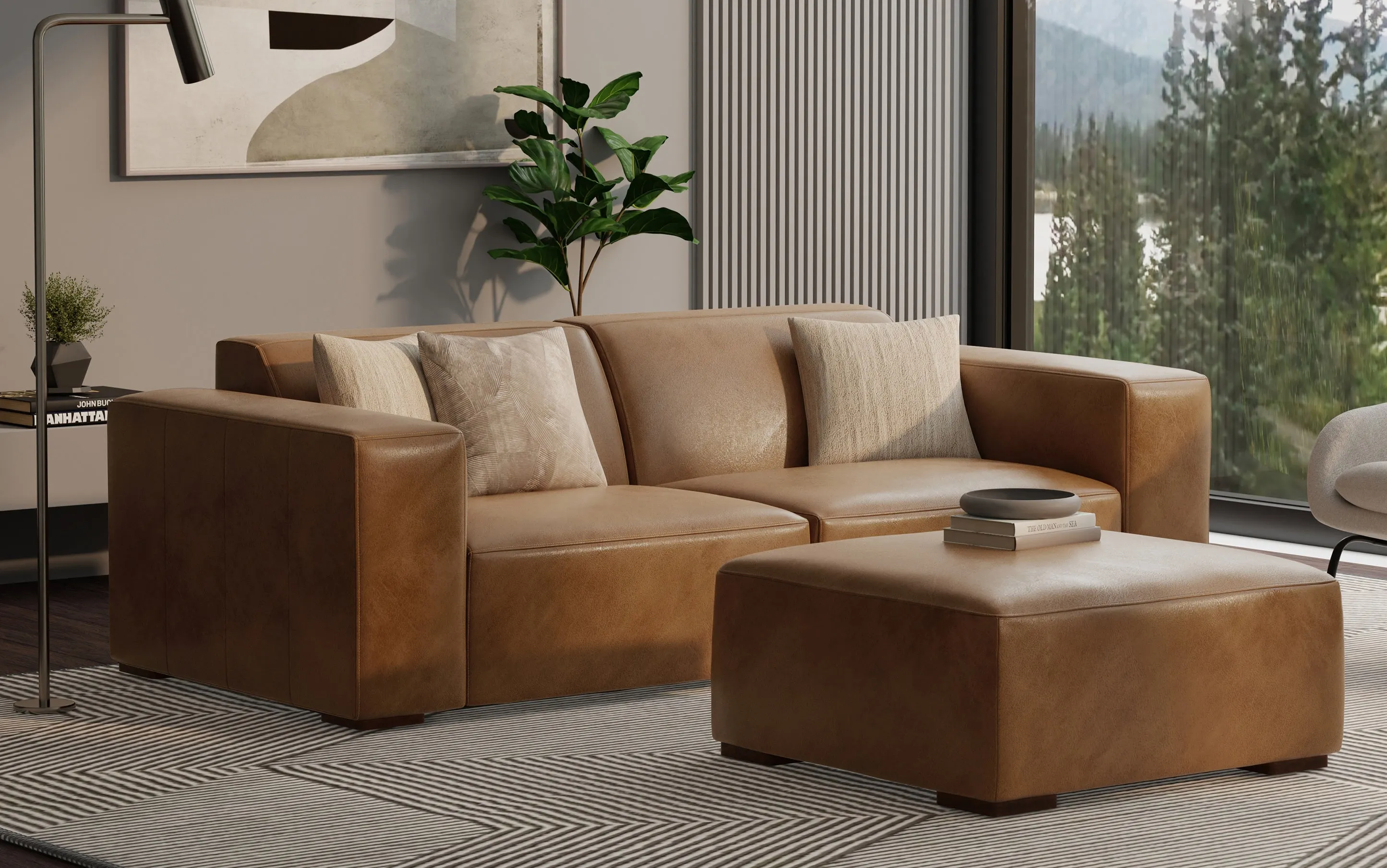 Rex 2 Seater Sofa and Ottoman in Genuine Leather