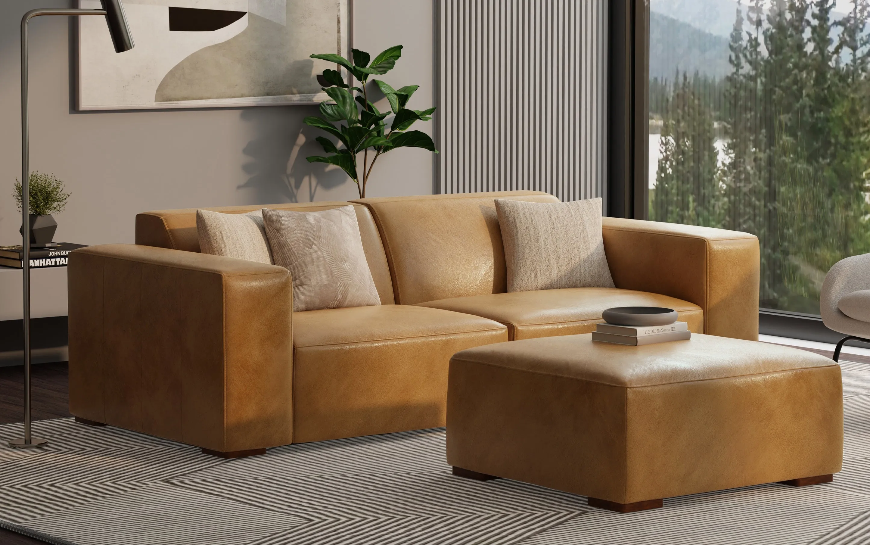 Rex 2 Seater Sofa and Ottoman in Genuine Leather