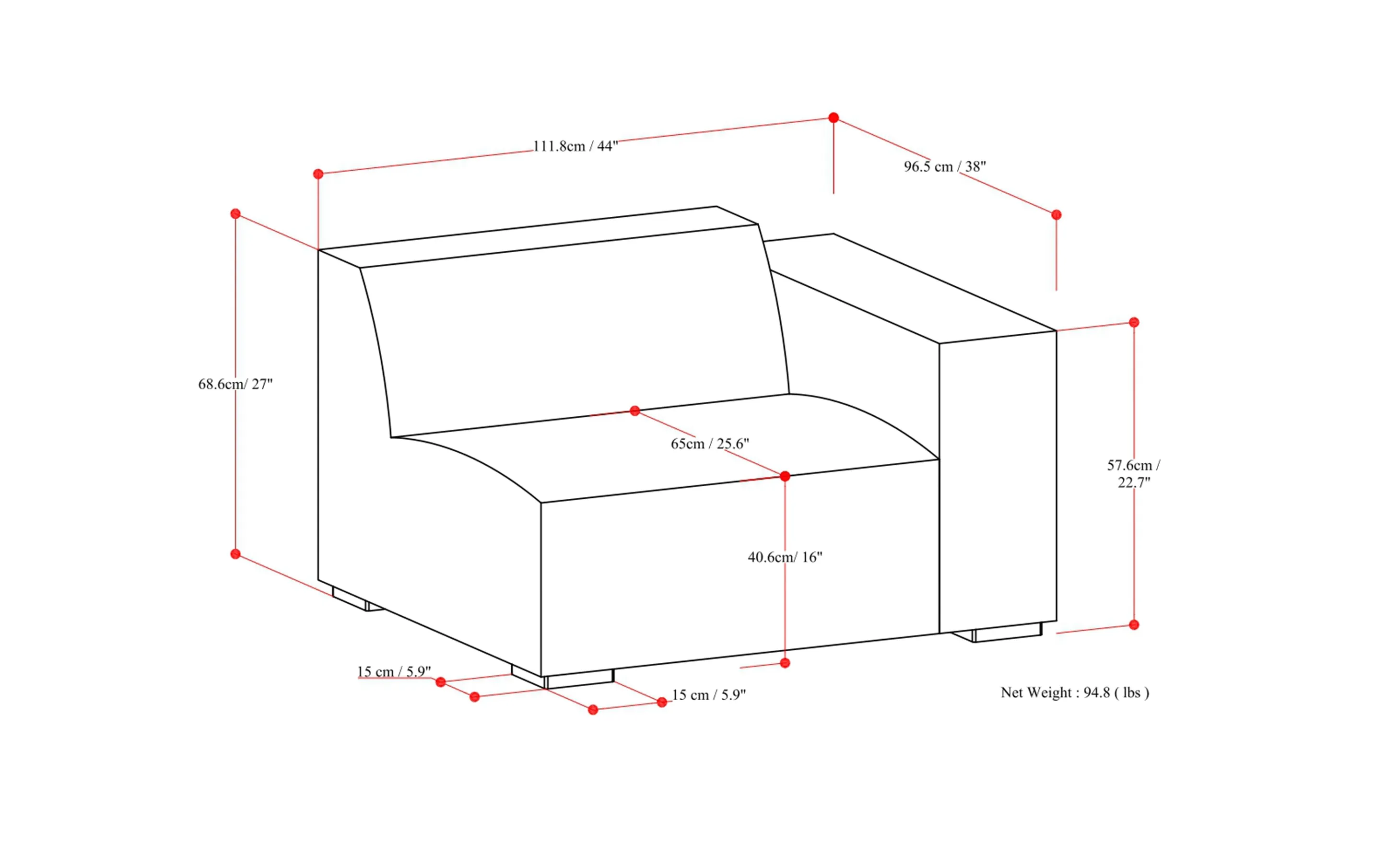 Rex Right Arm Module in Performance Fabric