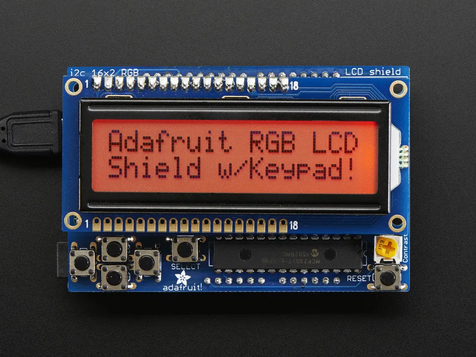 RGB LCD Shield Kit w/ 16x2 Character Display - Only 2 pins used! - POSITIVE DISPLAY