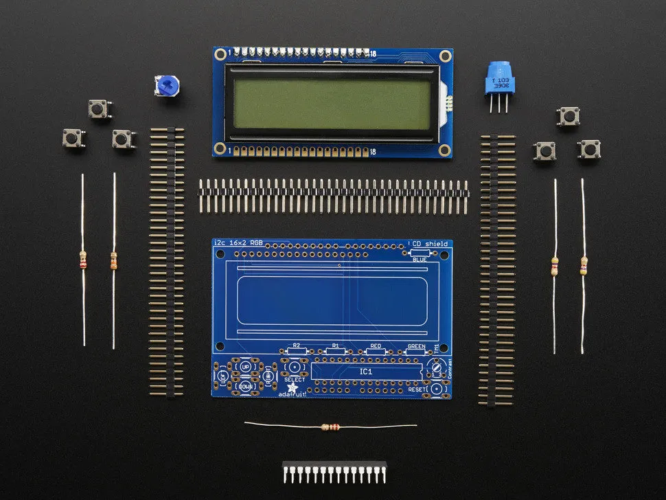 RGB LCD Shield Kit w/ 16x2 Character Display - Only 2 pins used! - POSITIVE DISPLAY