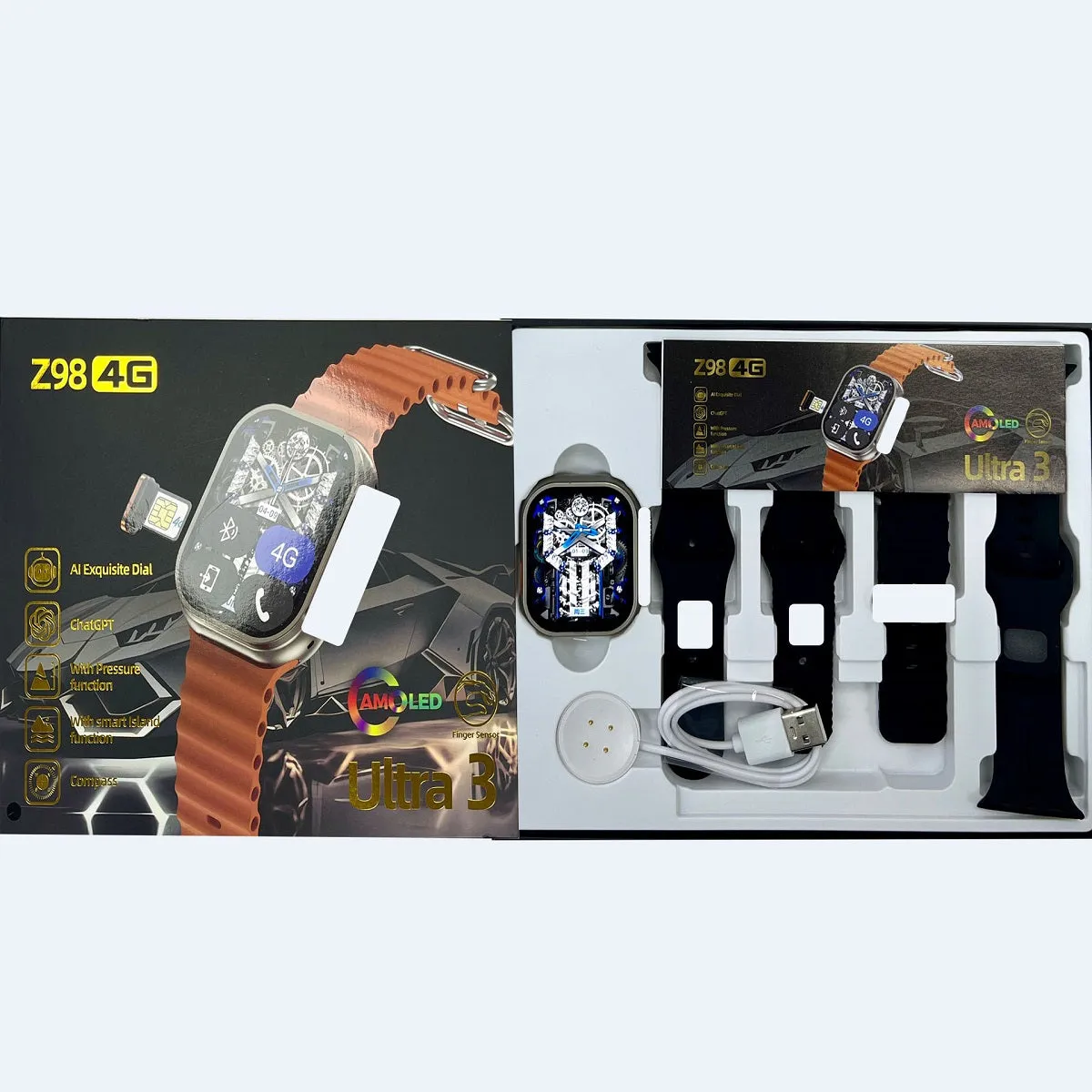 Z98 4G AMOLED Smart Watch with Built-in Compass and SIM Card Support